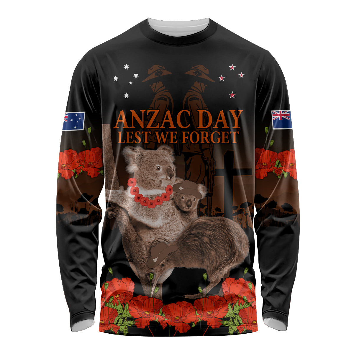 Koala and Kiwi Bird ANZAC Day Custom Long Sleeve Shirt Soldier Style