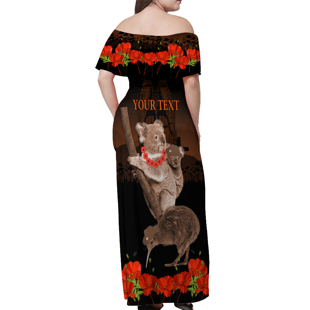 Koala and Kiwi Bird ANZAC Day Custom Off Shoulder Maxi Dress Soldier Style
