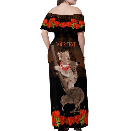 Koala and Kiwi Bird ANZAC Day Custom Off Shoulder Maxi Dress Soldier Style