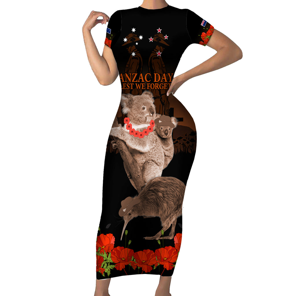 Koala and Kiwi Bird ANZAC Day Custom Short Sleeve Bodycon Dress Soldier Style