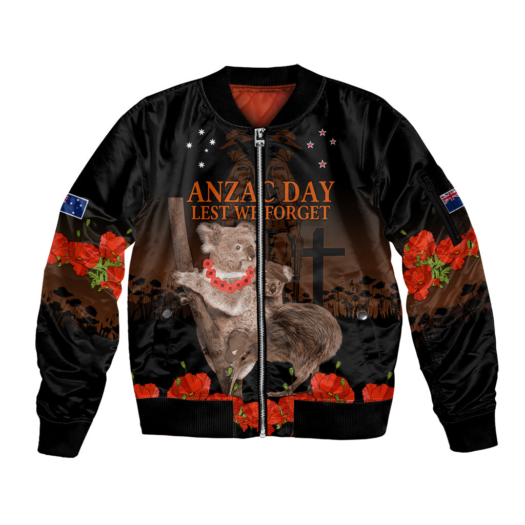 Koala and Kiwi Bird ANZAC Day Custom Sleeve Zip Bomber Jacket Soldier Style