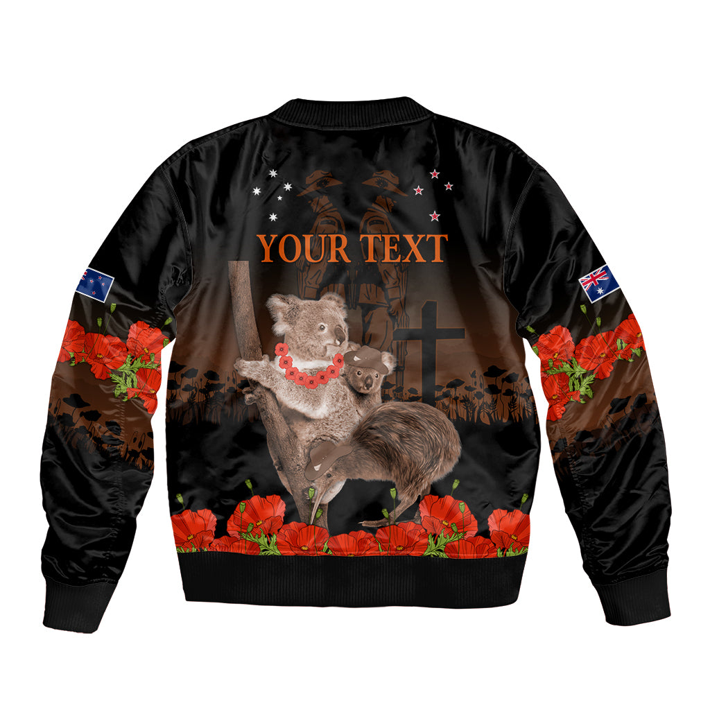 Koala and Kiwi Bird ANZAC Day Custom Sleeve Zip Bomber Jacket Soldier Style