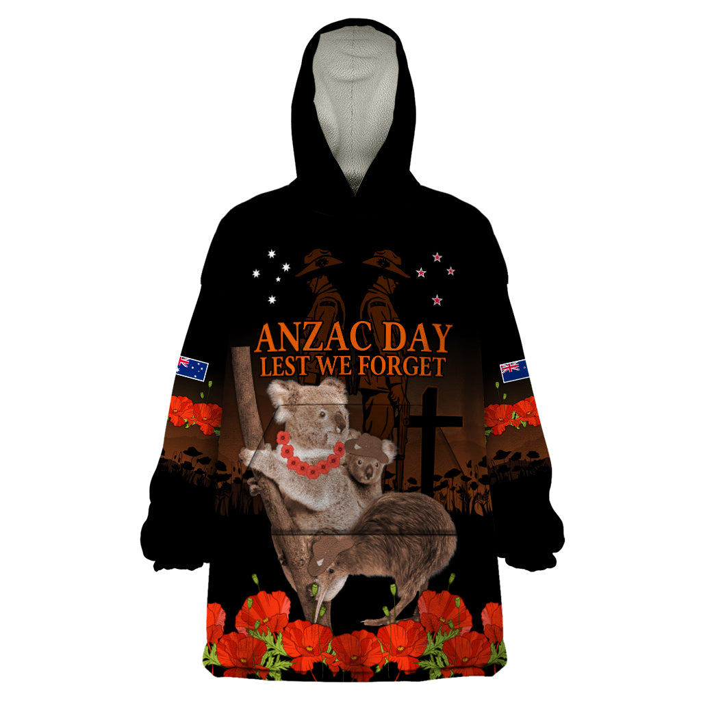 Koala and Kiwi Bird ANZAC Day Custom Wearable Blanket Hoodie Soldier Style