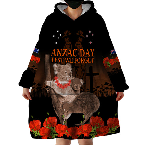 Koala and Kiwi Bird ANZAC Day Custom Wearable Blanket Hoodie Soldier Style