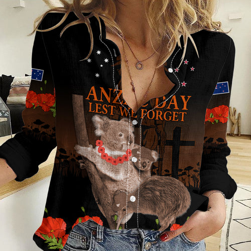 Koala and Kiwi Bird ANZAC Day Custom Women Casual Shirt Soldier Style