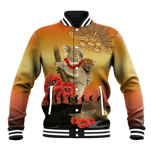 Australia Koala Soldier Style Baseball Jacket Last Post Lest We Forget