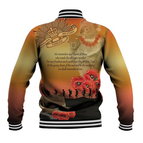 Australia Koala Soldier Style Baseball Jacket Last Post Lest We Forget