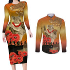 Australia Koala Soldier Style Couples Matching Long Sleeve Bodycon Dress and Long Sleeve Button Shirt Last Post Lest We Forget