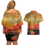 Australia Koala Soldier Style Couples Matching Off Shoulder Short Dress and Hawaiian Shirt Last Post Lest We Forget