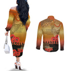 Australia Koala Soldier Style Couples Matching Off The Shoulder Long Sleeve Dress and Long Sleeve Button Shirt Last Post Lest We Forget