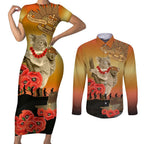 Australia Koala Soldier Style Couples Matching Short Sleeve Bodycon Dress and Long Sleeve Button Shirt Last Post Lest We Forget