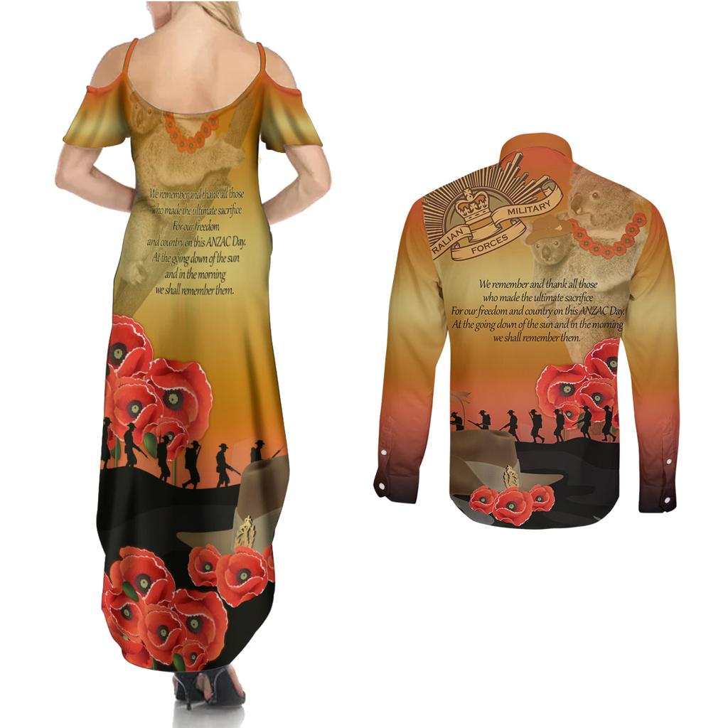 Australia Koala Soldier Style Couples Matching Summer Maxi Dress and Long Sleeve Button Shirt Last Post Lest We Forget