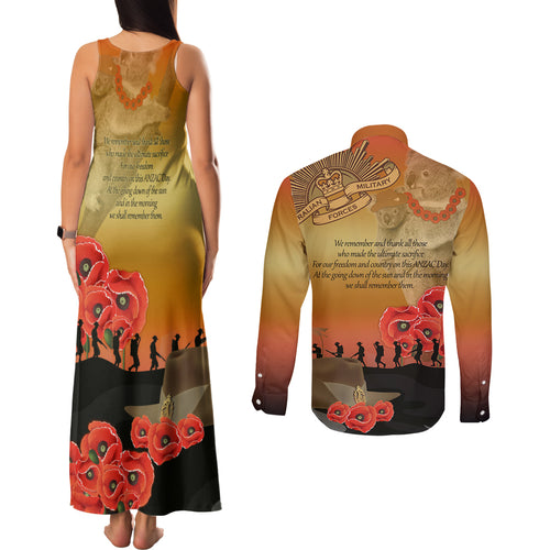 Australia Koala Soldier Style Couples Matching Tank Maxi Dress and Long Sleeve Button Shirt Last Post Lest We Forget