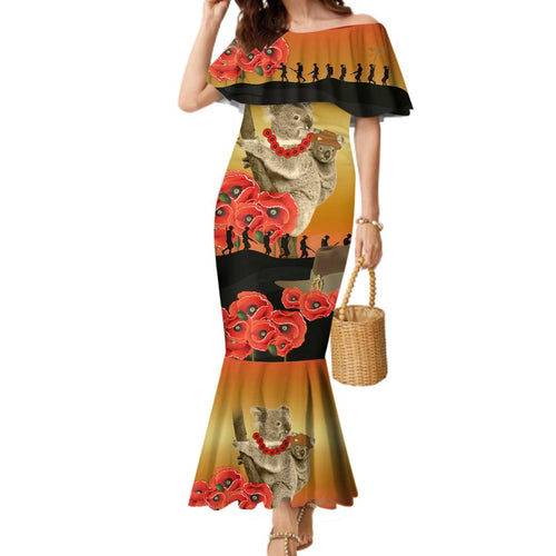 Australia Koala Soldier Style Family Matching Mermaid Dress and Hawaiian Shirt Last Post Lest We Forget