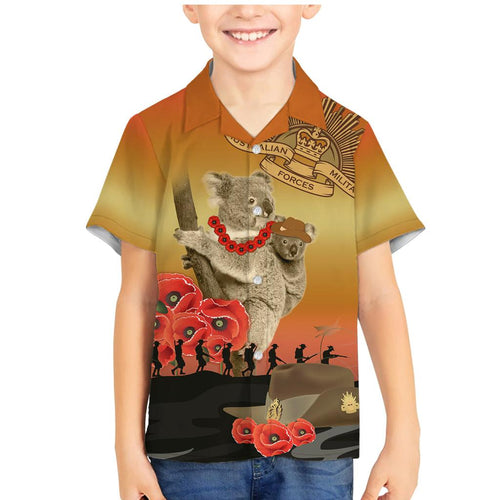 Australia Koala Soldier Style Family Matching Mermaid Dress and Hawaiian Shirt Last Post Lest We Forget