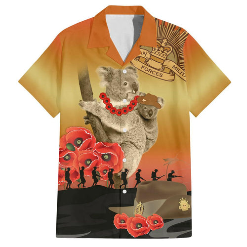 Australia Koala Soldier Style Family Matching Off Shoulder Maxi Dress and Hawaiian Shirt Last Post Lest We Forget