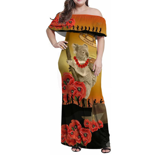 Australia Koala Soldier Style Family Matching Off Shoulder Maxi Dress and Hawaiian Shirt Last Post Lest We Forget