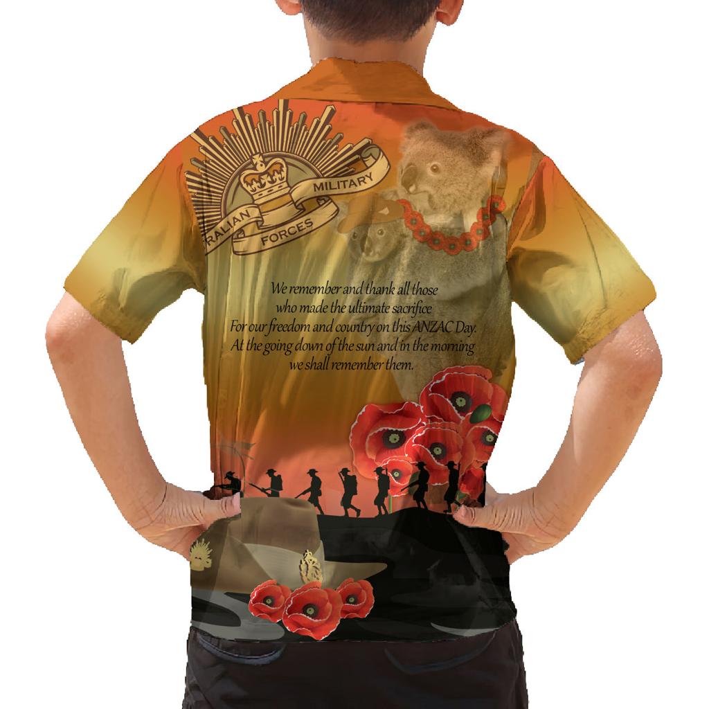 Australia Koala Soldier Style Family Matching Off Shoulder Short Dress and Hawaiian Shirt Last Post Lest We Forget