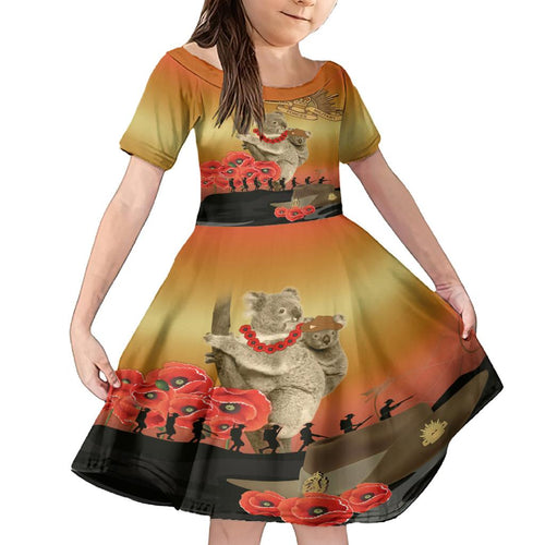 Australia Koala Soldier Style Family Matching Off Shoulder Short Dress and Hawaiian Shirt Last Post Lest We Forget