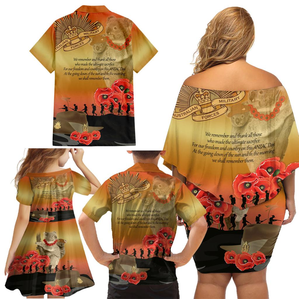 Australia Koala Soldier Style Family Matching Off Shoulder Short Dress and Hawaiian Shirt Last Post Lest We Forget