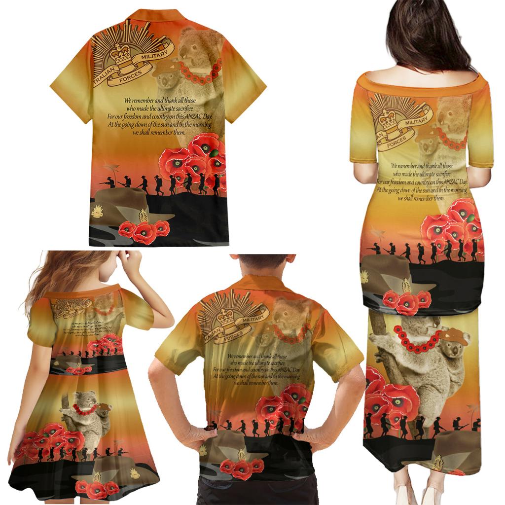 Australia Koala Soldier Style Family Matching Puletasi and Hawaiian Shirt Last Post Lest We Forget