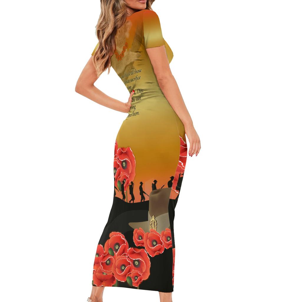 Australia Koala Soldier Style Family Matching Short Sleeve Bodycon Dress and Hawaiian Shirt Last Post Lest We Forget