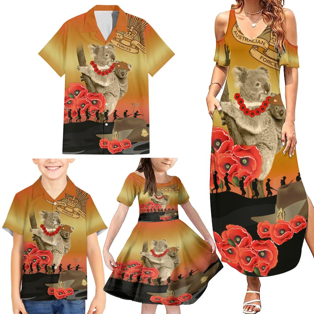 Australia Koala Soldier Style Family Matching Summer Maxi Dress and Hawaiian Shirt Last Post Lest We Forget