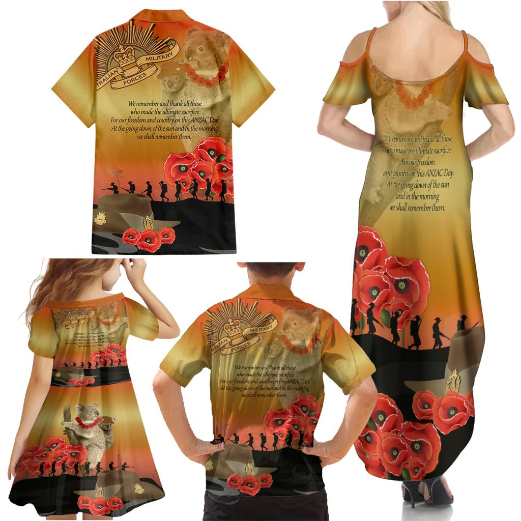 Australia Koala Soldier Style Family Matching Summer Maxi Dress and Hawaiian Shirt Last Post Lest We Forget