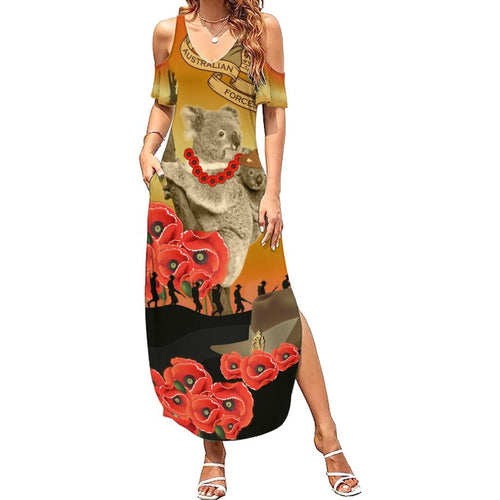 Australia Koala Soldier Style Family Matching Summer Maxi Dress and Hawaiian Shirt Last Post Lest We Forget