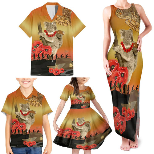 Australia Koala Soldier Style Family Matching Tank Maxi Dress and Hawaiian Shirt Last Post Lest We Forget