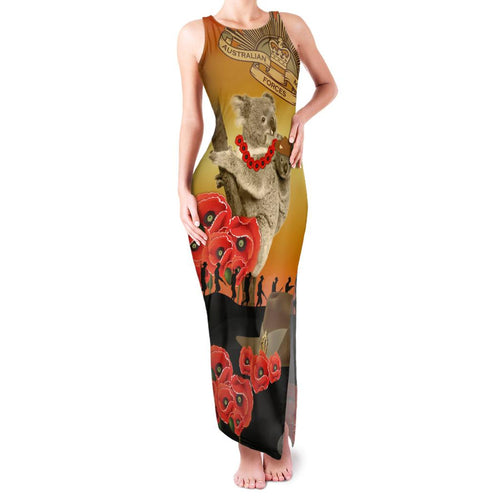 Australia Koala Soldier Style Family Matching Tank Maxi Dress and Hawaiian Shirt Last Post Lest We Forget