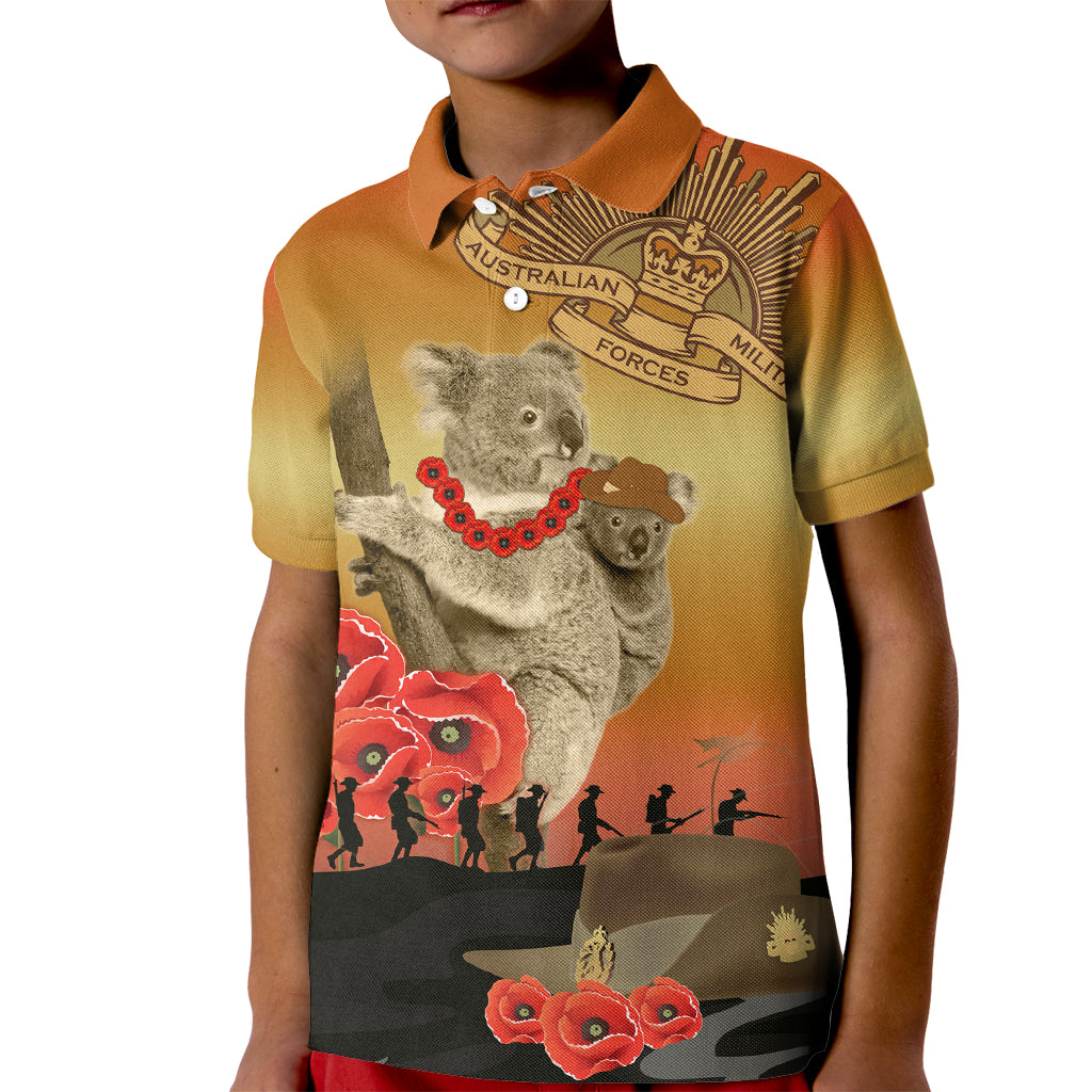 Australia Koala Soldier Style Kid Polo Shirt Last Post Lest We Forget