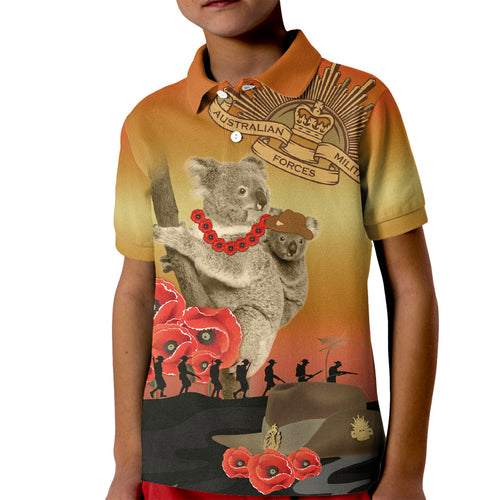 Australia Koala Soldier Style Kid Polo Shirt Last Post Lest We Forget