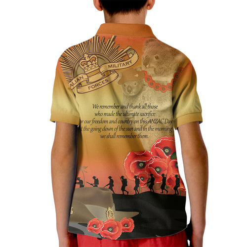Australia Koala Soldier Style Kid Polo Shirt Last Post Lest We Forget