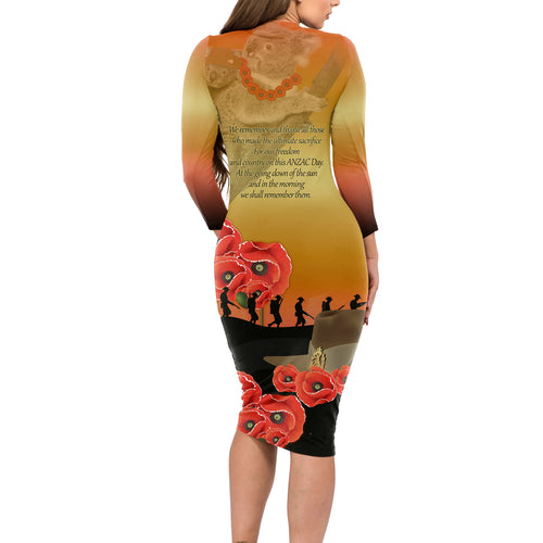 Australia Koala Soldier Style Long Sleeve Bodycon Dress Last Post Lest We Forget