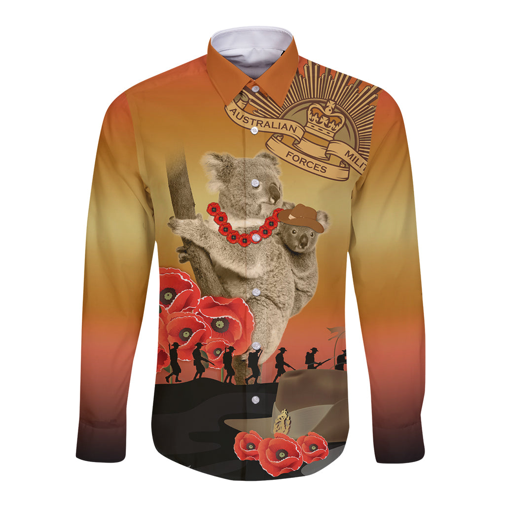 Australia Koala Soldier Style Long Sleeve Button Shirt Last Post Lest We Forget