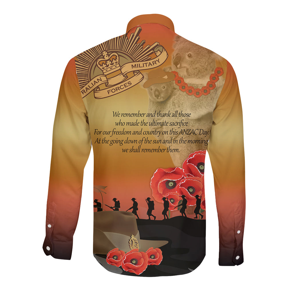 Australia Koala Soldier Style Long Sleeve Button Shirt Last Post Lest We Forget