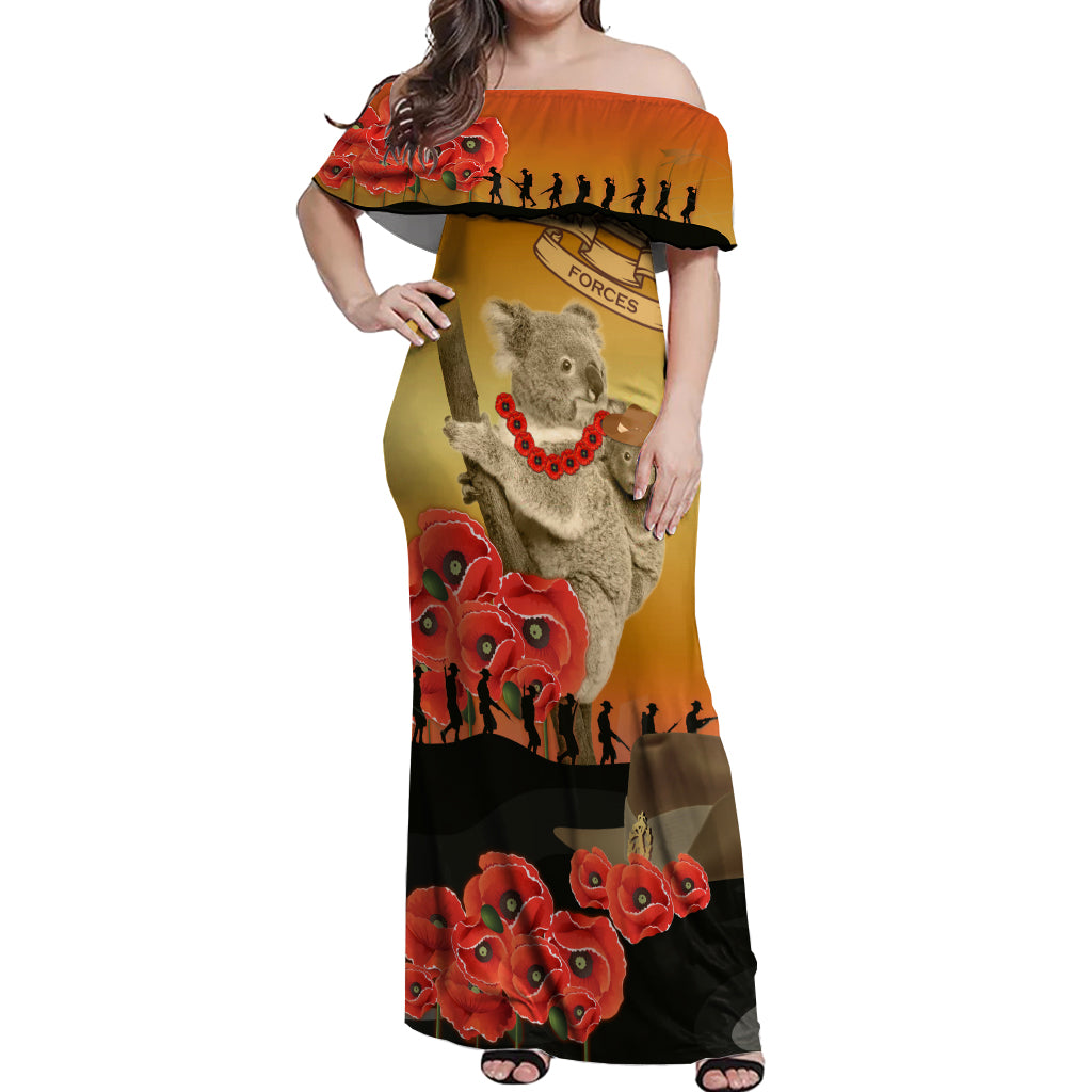Australia Koala Soldier Style Off Shoulder Maxi Dress Last Post Lest We Forget