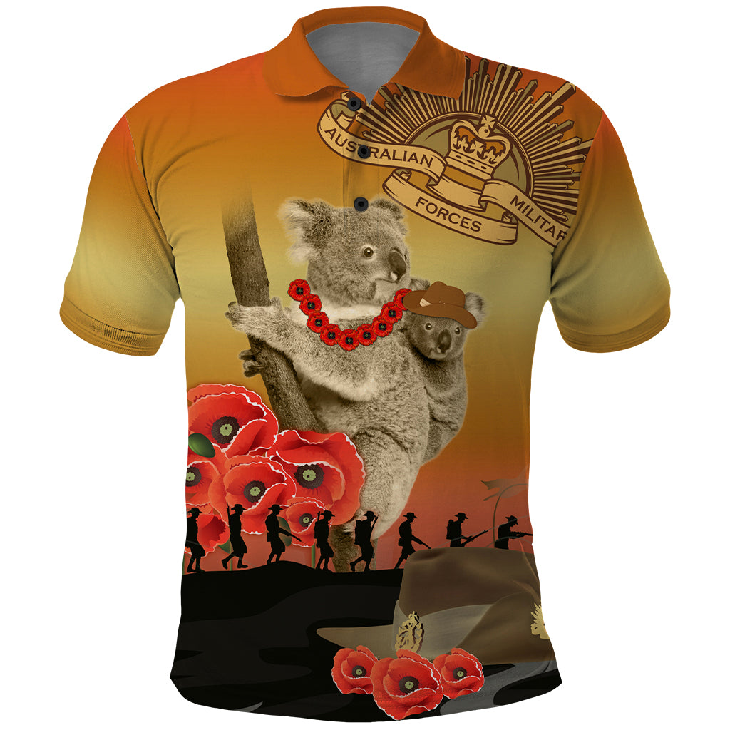 Australia Koala Soldier Style Polo Shirt Last Post Lest We Forget