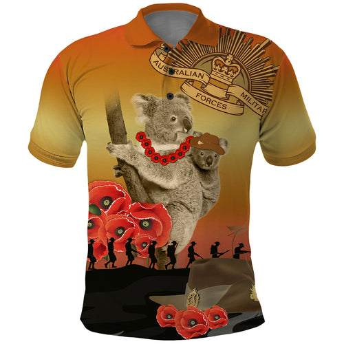 Australia Koala Soldier Style Polo Shirt Last Post Lest We Forget