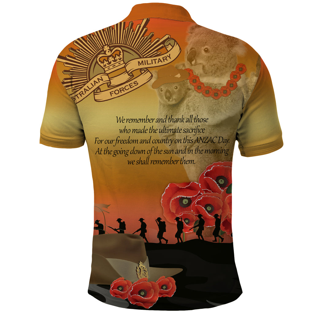 Australia Koala Soldier Style Polo Shirt Last Post Lest We Forget