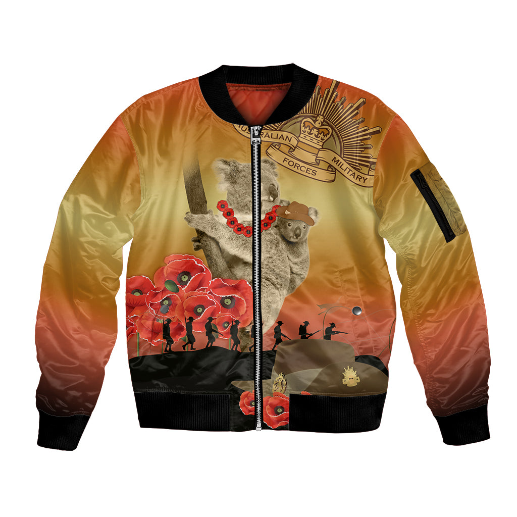 Australia Koala Soldier Style Sleeve Zip Bomber Jacket Last Post Lest We Forget