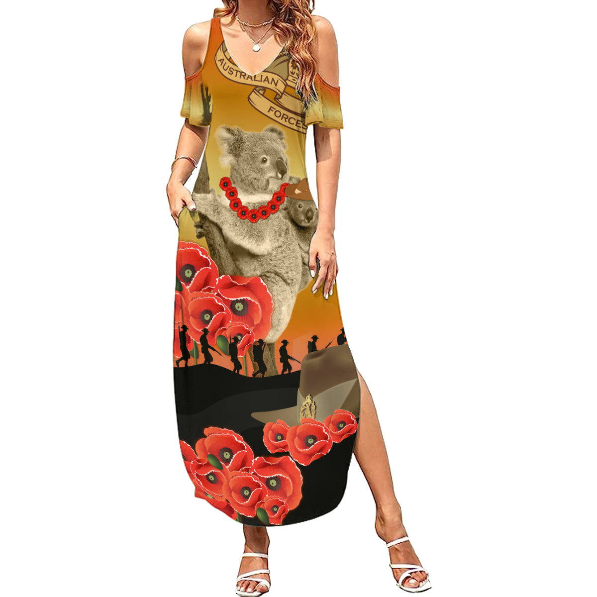 Australia Koala Soldier Style Summer Maxi Dress Last Post Lest We Forget