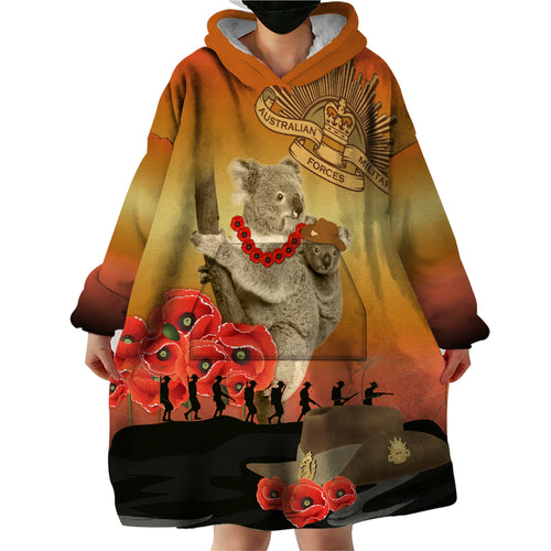 Australia Koala Soldier Style Wearable Blanket Hoodie Last Post Lest We Forget