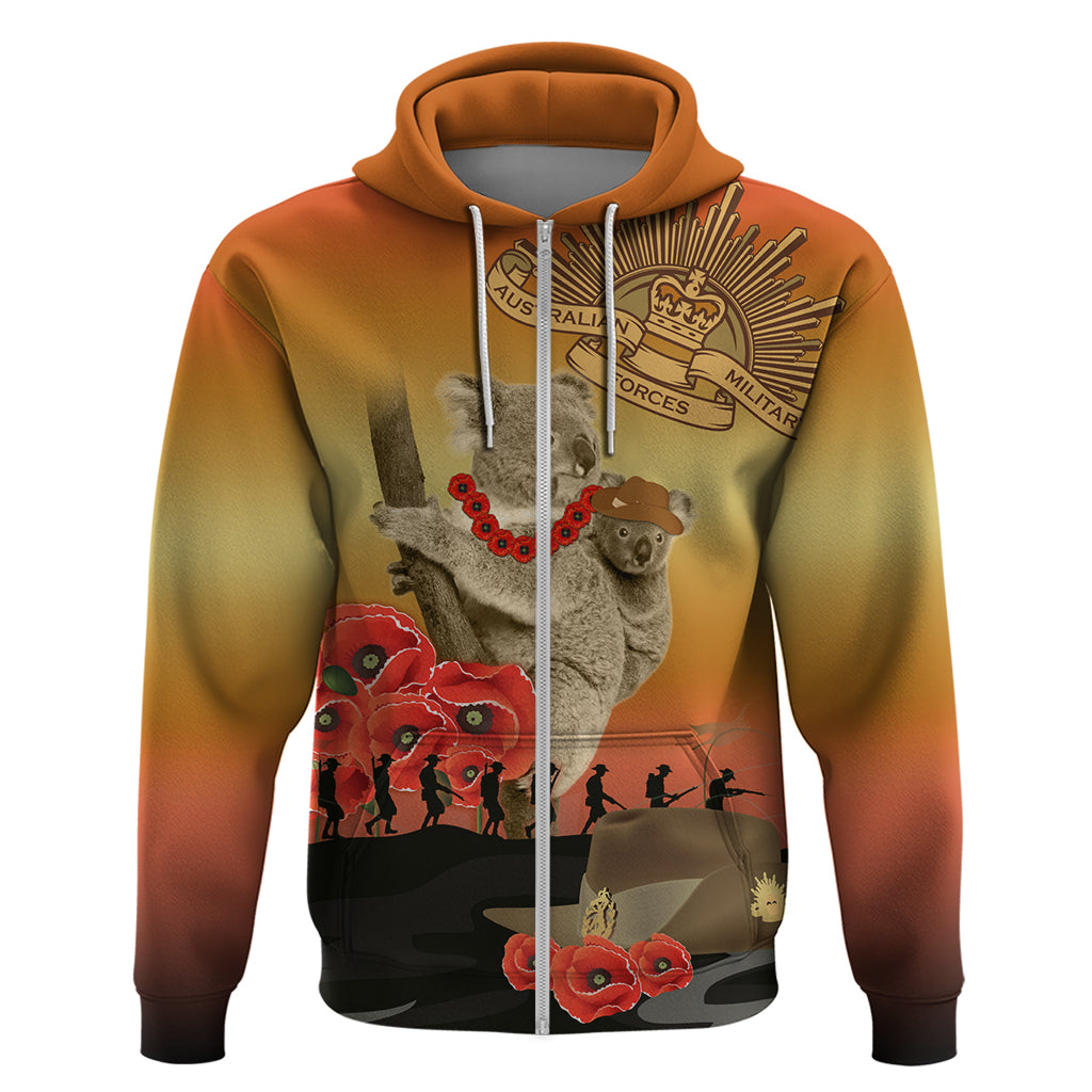Australia Koala Soldier Style Zip Hoodie Last Post Lest We Forget