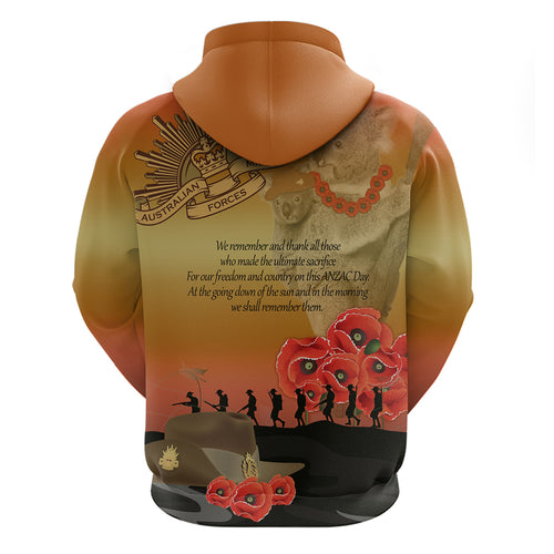 Australia Koala Soldier Style Zip Hoodie Last Post Lest We Forget
