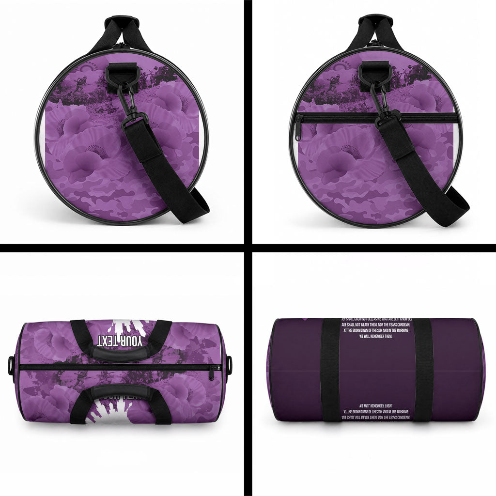 Anzac Day Gallipoli Personalised Duffle Bag Purple Poppy Flowers