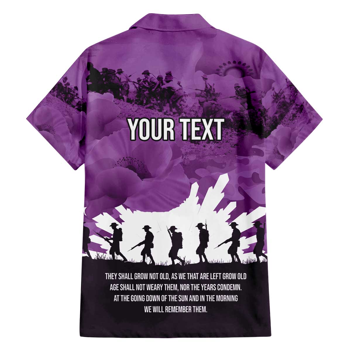 Anzac Day Gallipoli Personalised Family Matching Off The Shoulder Long Sleeve Dress and Hawaiian Shirt Purple Poppy Flowers