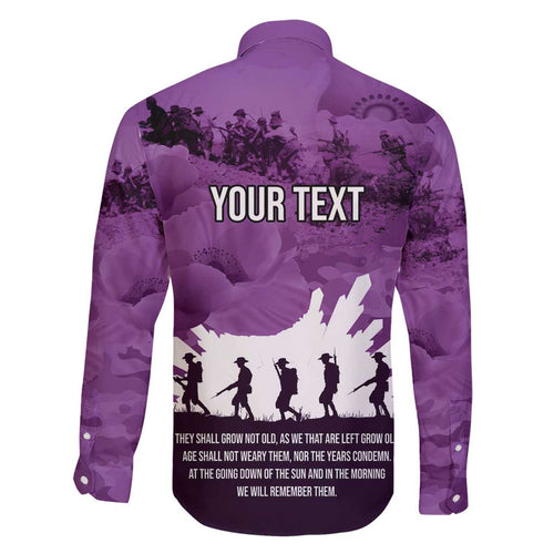 Anzac Day Gallipoli Personalised Family Matching Off Shoulder Short Dress and Hawaiian Shirt Purple Poppy Flowers