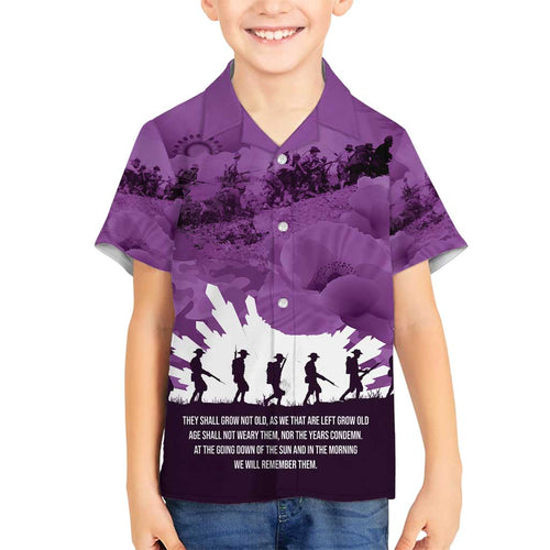 Anzac Day Gallipoli Personalised Family Matching Off Shoulder Short Dress and Hawaiian Shirt Purple Poppy Flowers